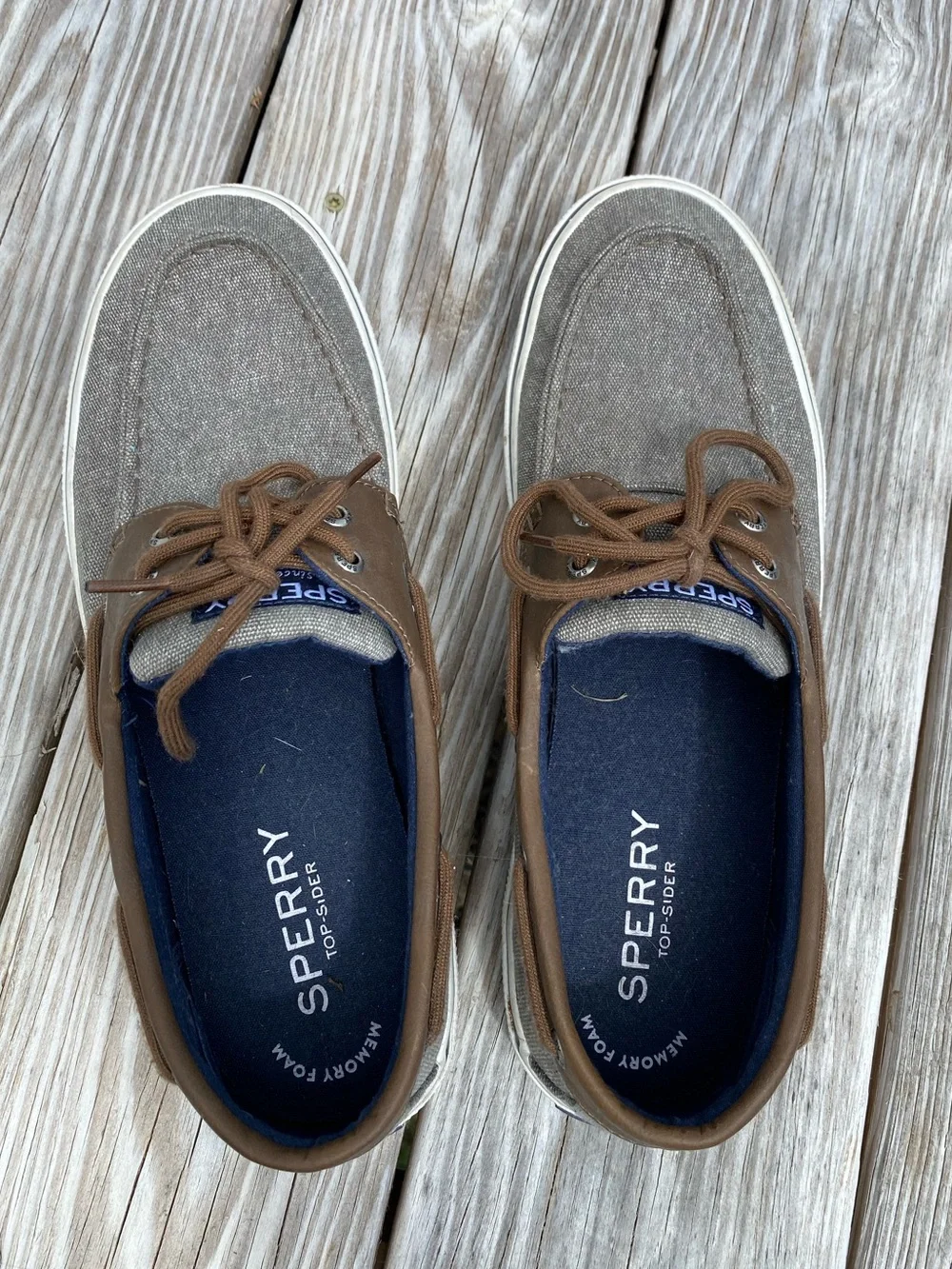 Sperry Men’s Taupe Canvas and Brown Leather Boat Shoes